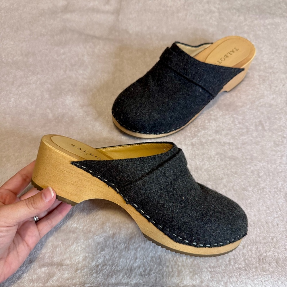 Talbots Charcoal and Tan Clogs